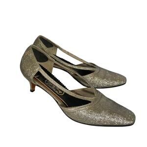 Vintage 60's Priscilla‎ Silver Lurex Pointed Toe Kitten Heels 8 Mod Space Age
